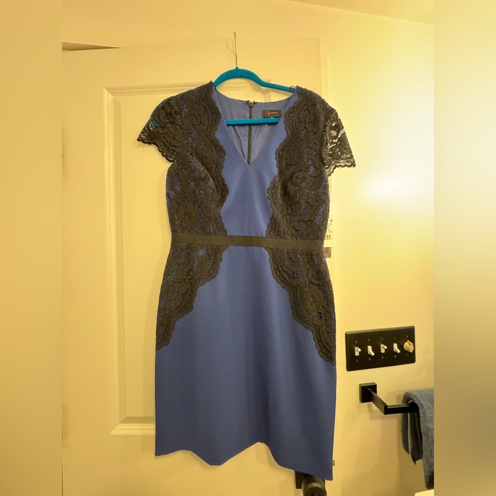 Aqua dress. Blue with black lace